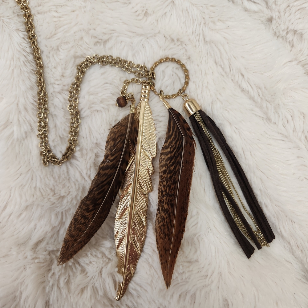 Nomadic Women's Feather & Tassle Necklace Boho Cowgirl American West